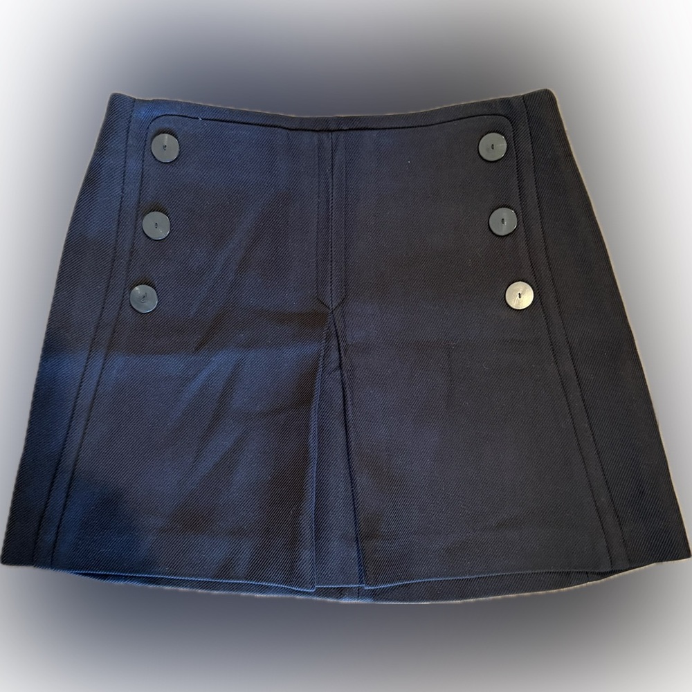 Massimo Dutti Black Button Front Mini Skirt Wool Blend Size L